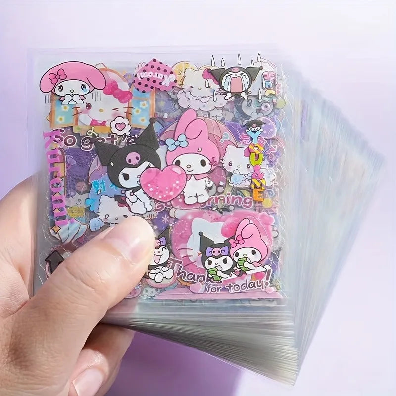 Conjunto de 100 adesivos não repetitivos Cinnamoroll Kuromi Melody Hello Kitty Sanrio Papelaria à prova d'água