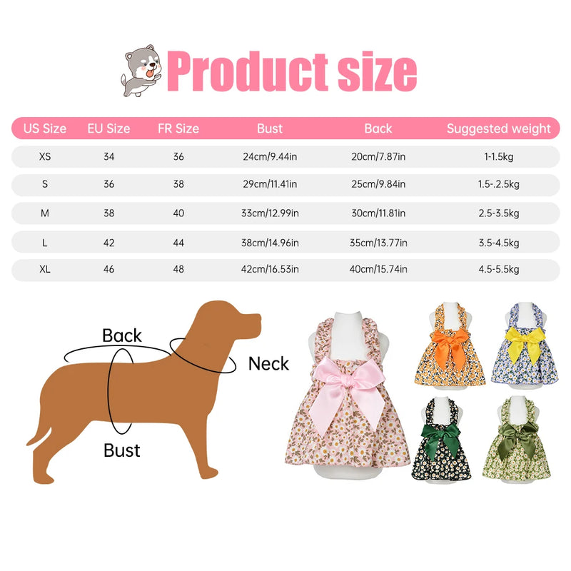 Summer Floral Dog Dress Princess Dress Pet Clothes for Small Dogs Thin Wedding Dresses Puppy Skirt for Pet Dog Cat