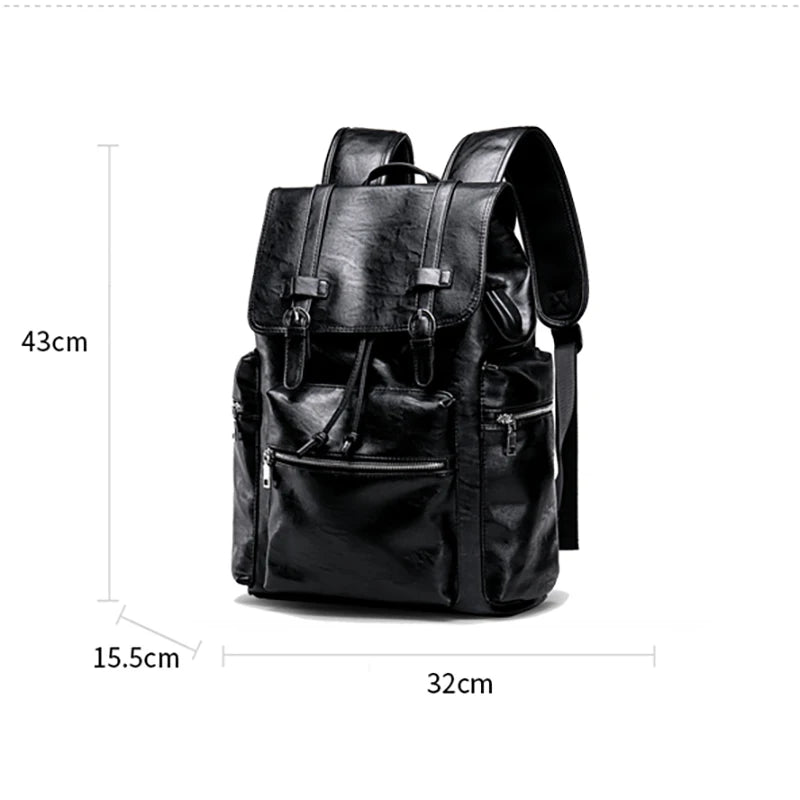 Mochila masculina de couro PU, mochila de viagem de grande capacidade para computador, mochila escolar para laptop, bolsa expansível com carregador USB